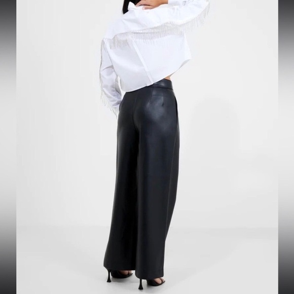 French Connection Wide Leg Trousers Faux Leather Black "Crolenda" Style Size 12 - Picture 3 of 14